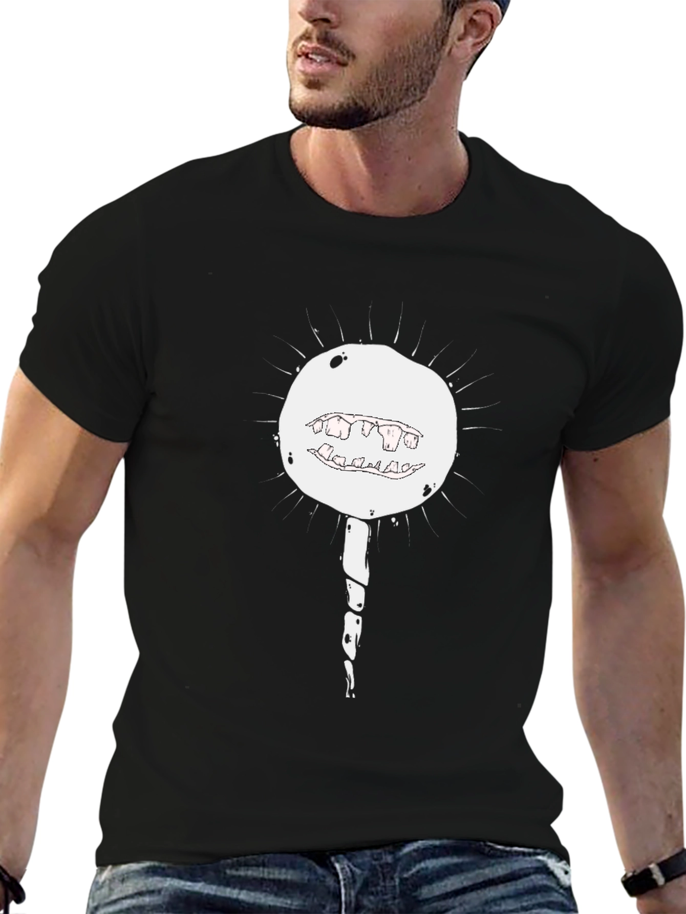 Black Men's Black Graphic T-Shirt - Monster Lollipop Design view 6