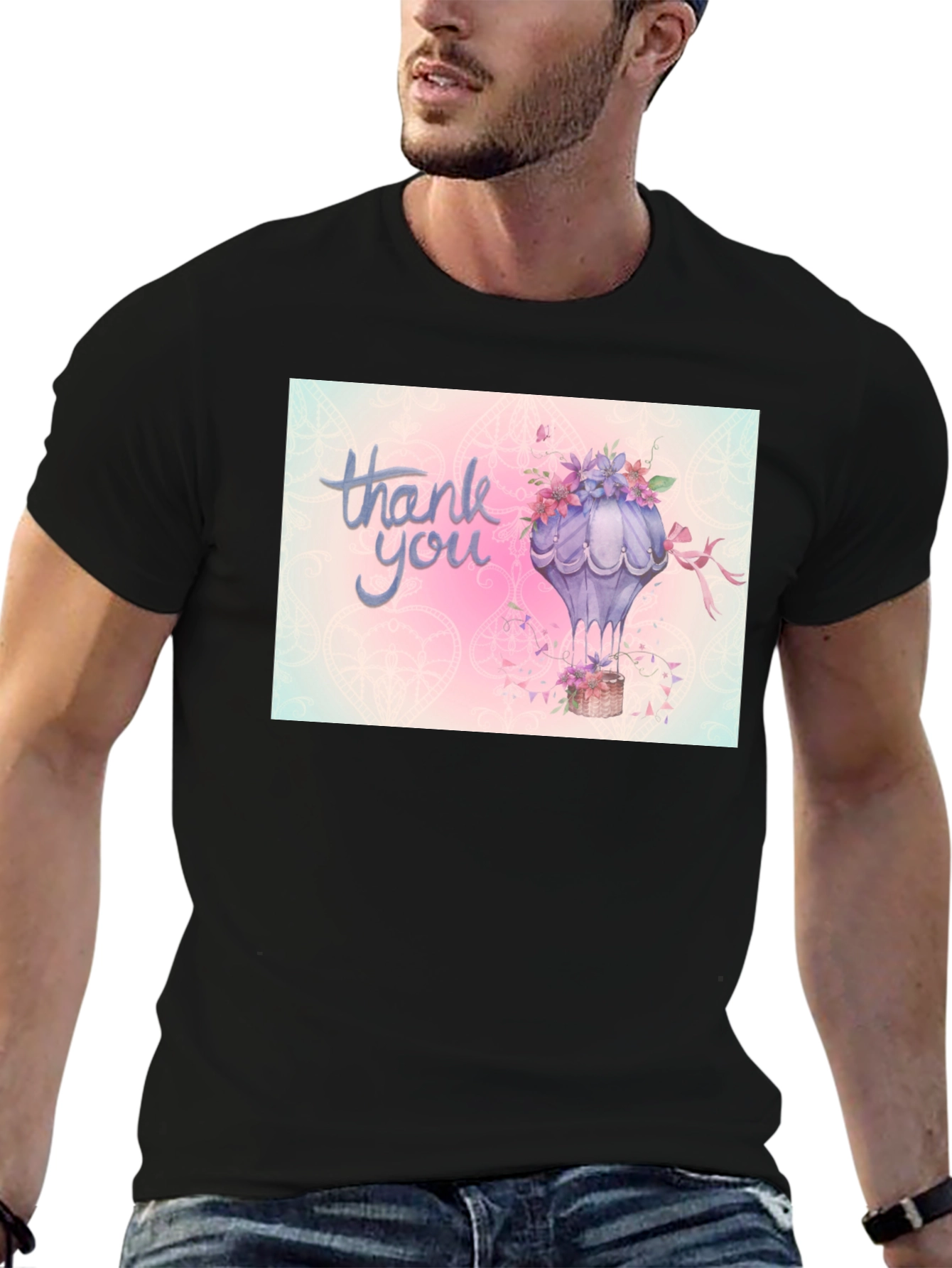 Black Thank You Hot Air Balloon Graphic Tee view 6
