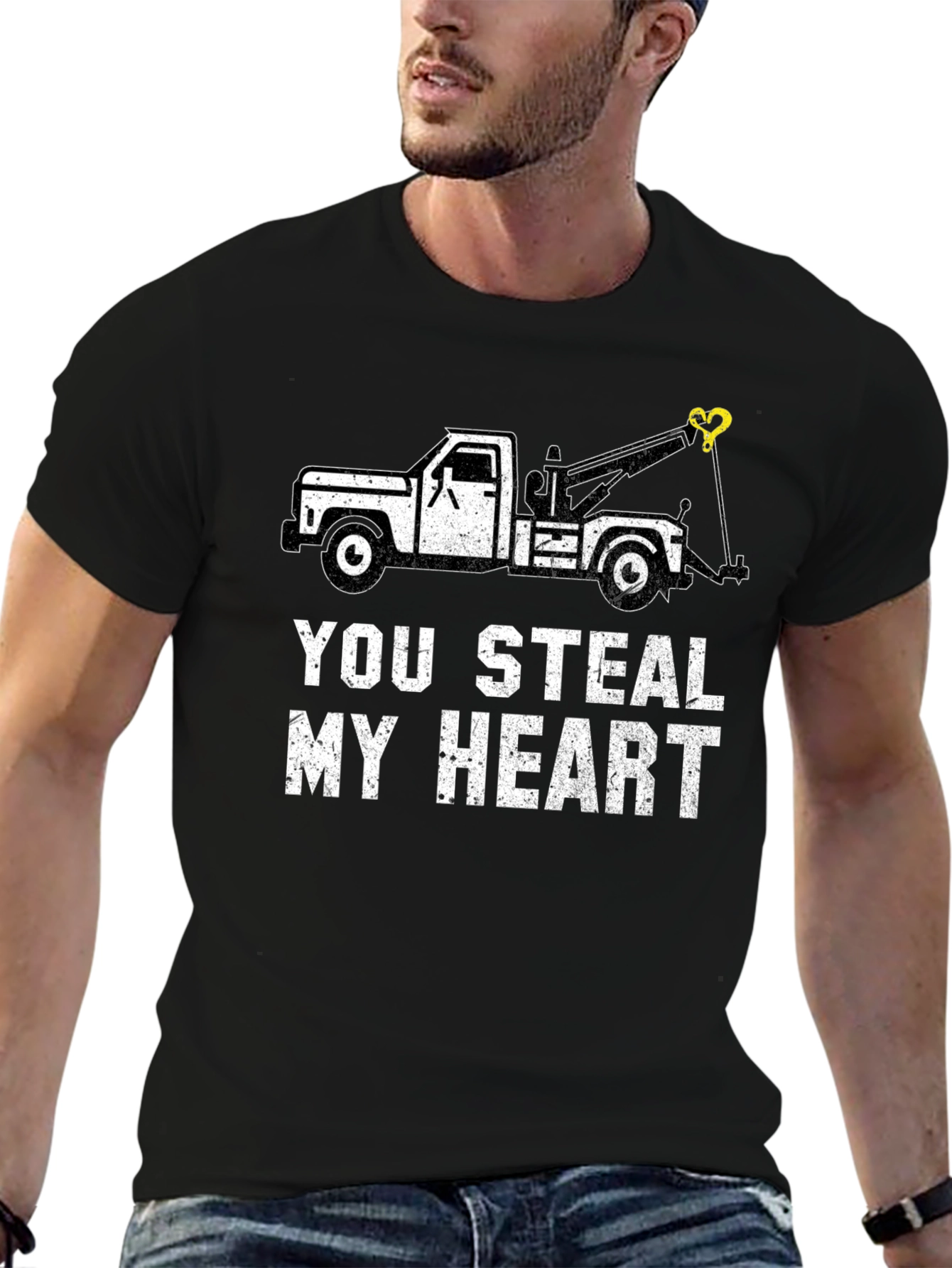 Black You Steal My Heart Tow Truck Graphic Tee view 6