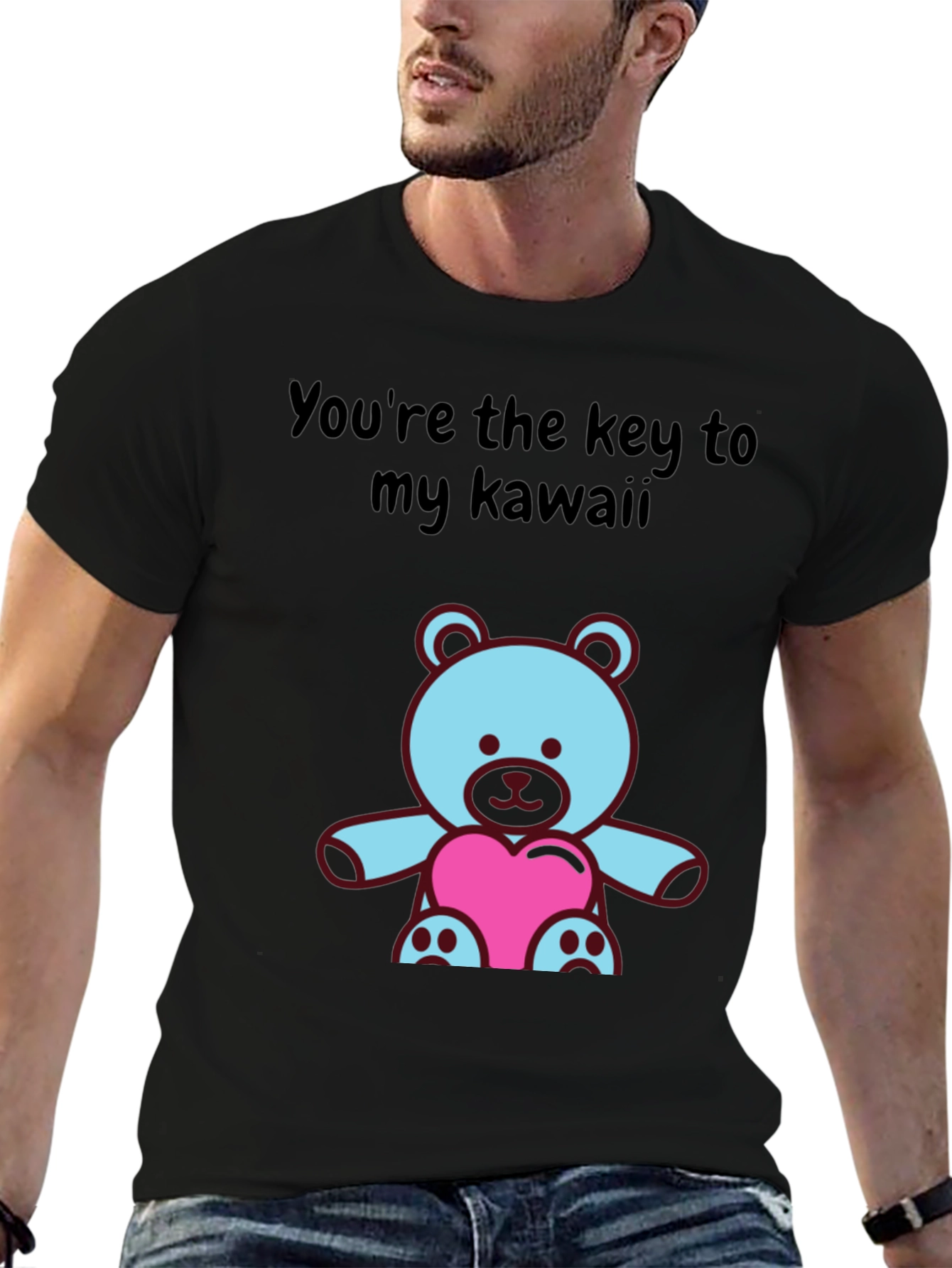 Black Kawaii Bear T-Shirt: Key to My Heart Tee view 6