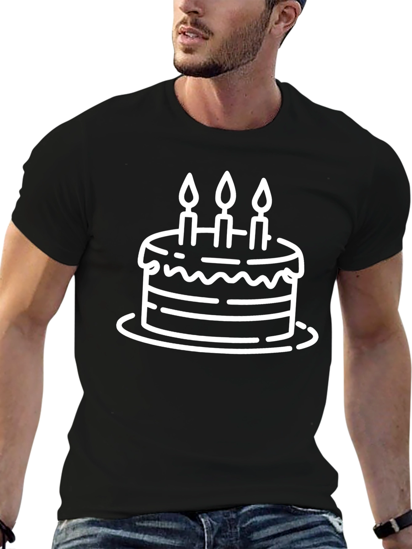 Black Birthday Cake Graphic Tee - Black Cotton T-Shirt view 6