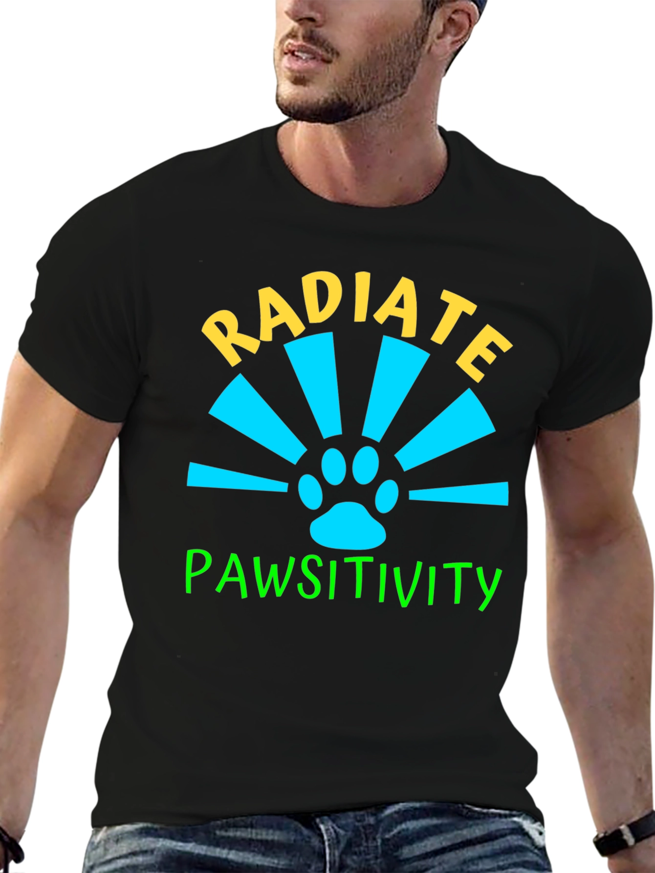 Black Radiate Pawsitivity Black Graphic T-Shirt view 6