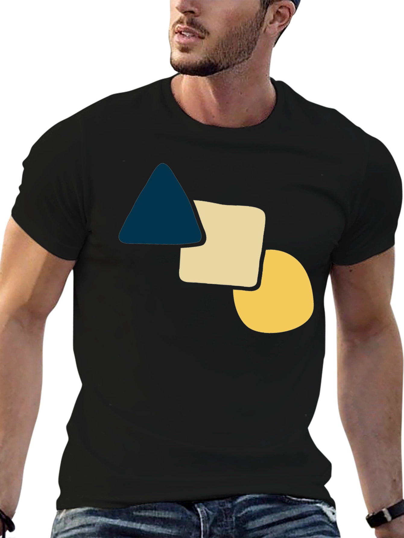 Black Geometric Shapes Graphic Tee - Casual Black T-Shirt view 6