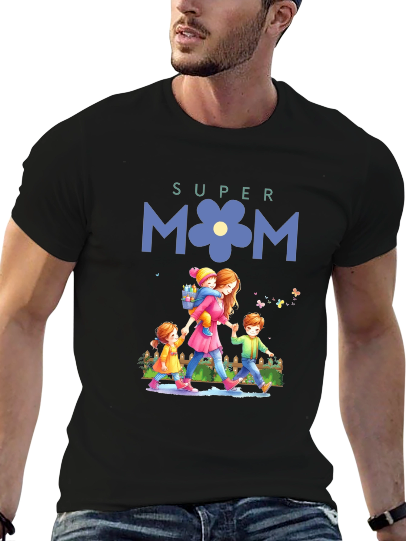 Black Super Mom T-Shirt - Mother's Day Gift view 6