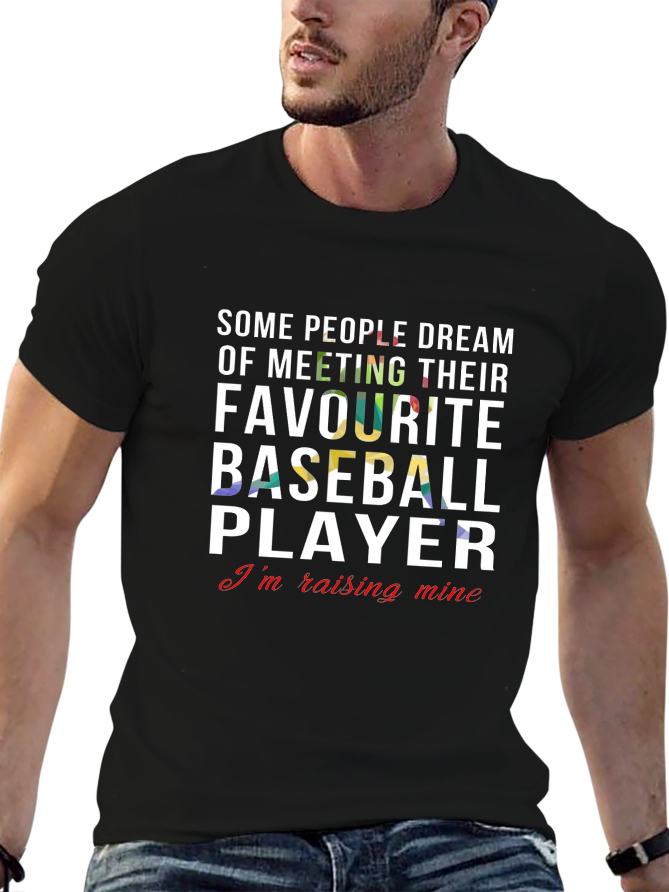 Black Baseball Player Raising Mine Tee view 6