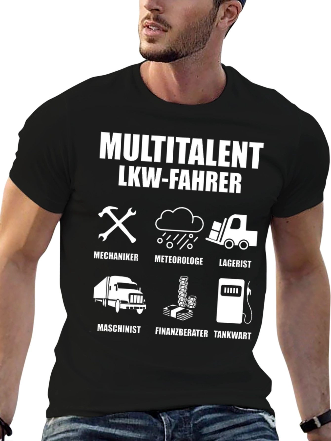 Black Multitalent LKW-Fahrer Black Graphic T-Shirt view 6