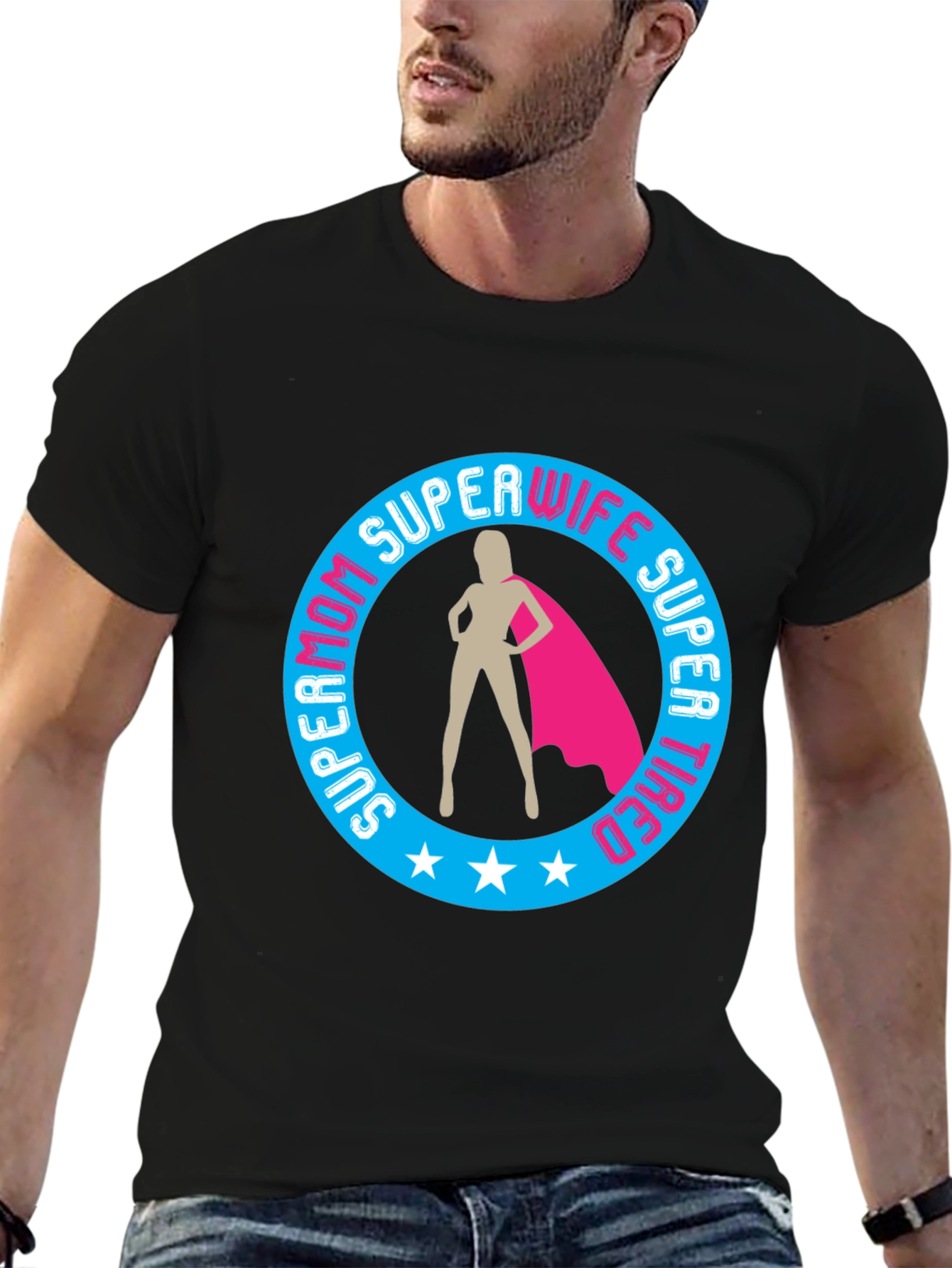 Black Super Mom Wife Tired Graphic T-Shirt view 6