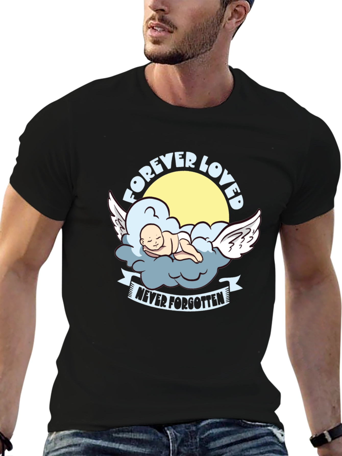 Black Forever Loved Baby Angel Graphic Tee view 6