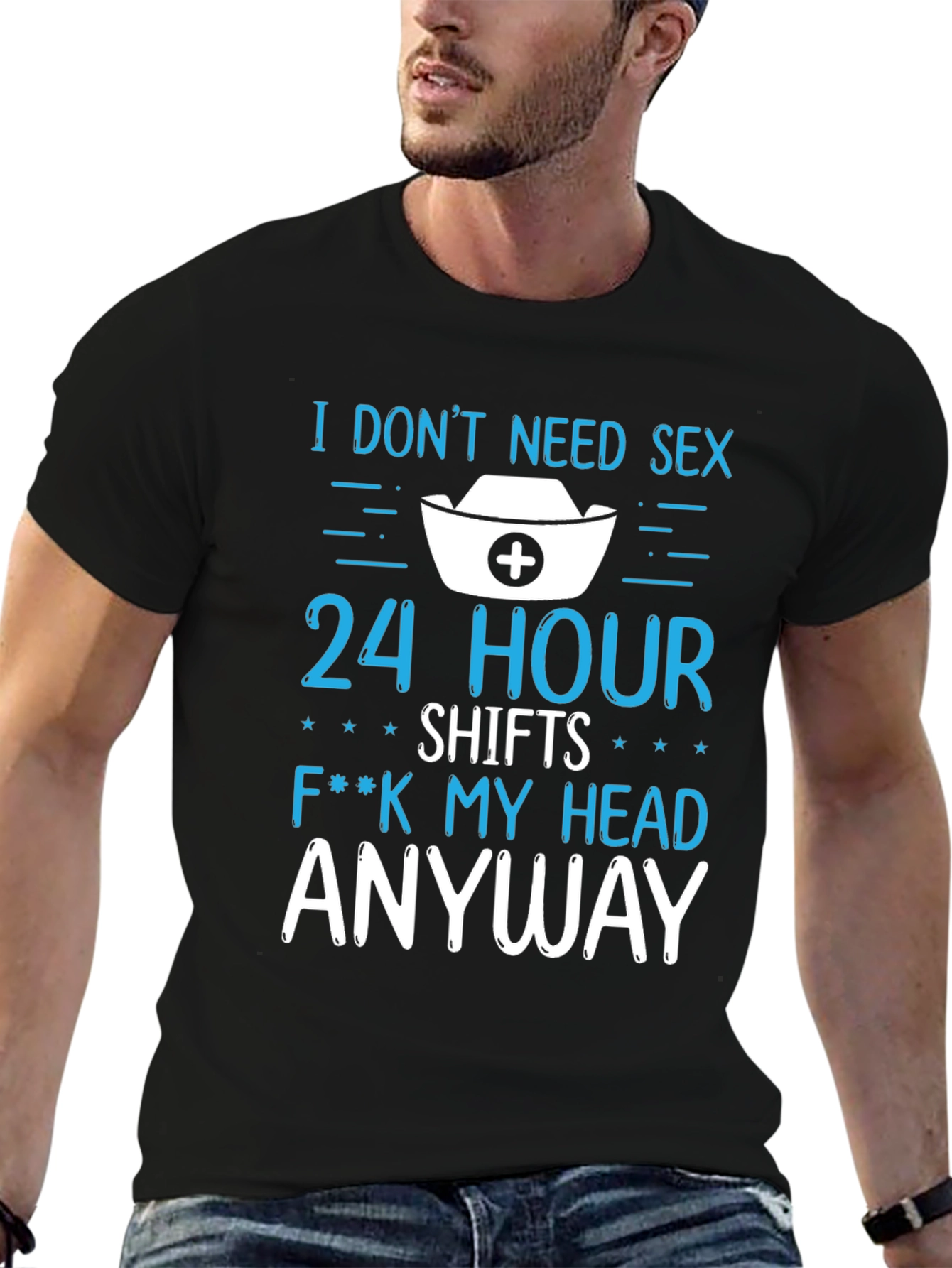 Black Funny Nurse T-Shirt - 24 Hour Shifts view 6