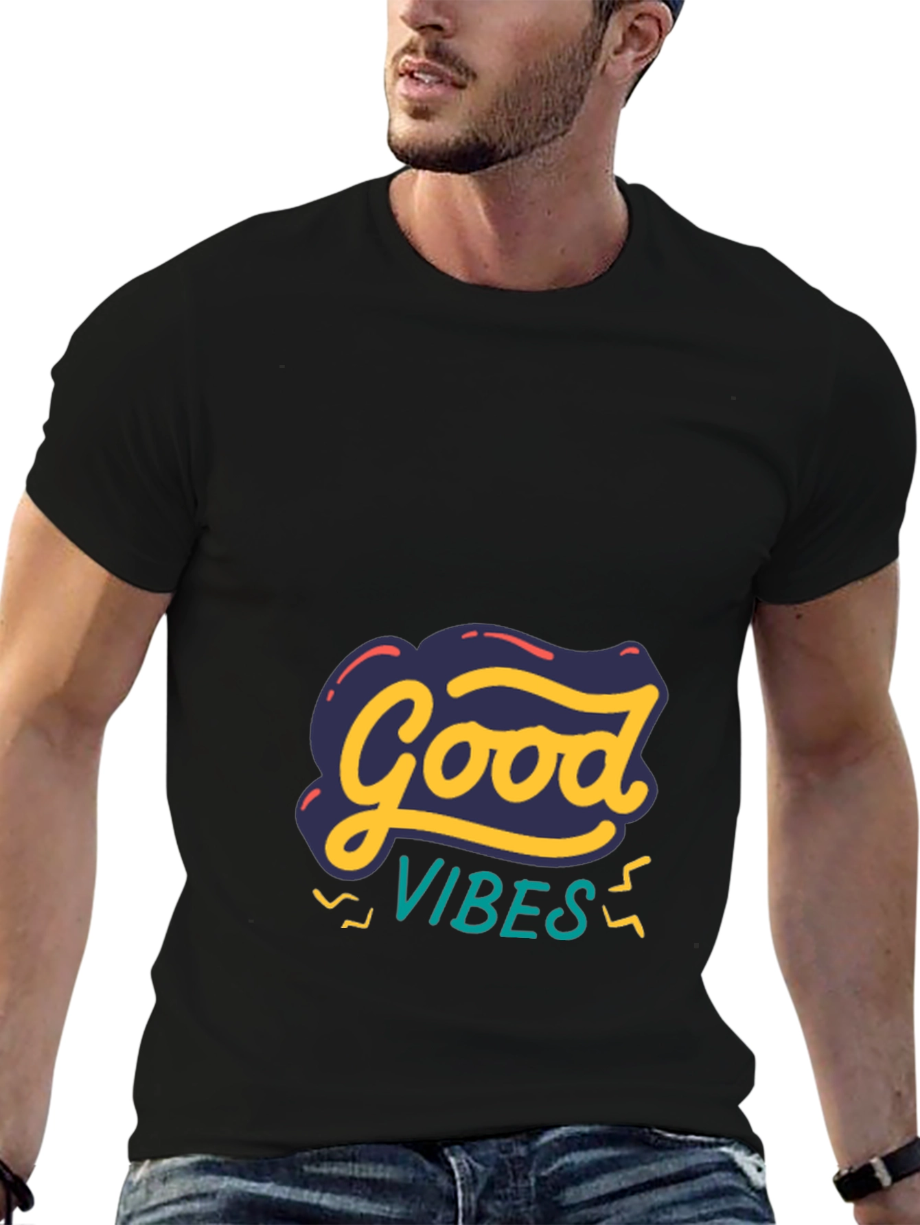 Black Good Vibes Graphic Tee - Stylish Comfort view 6