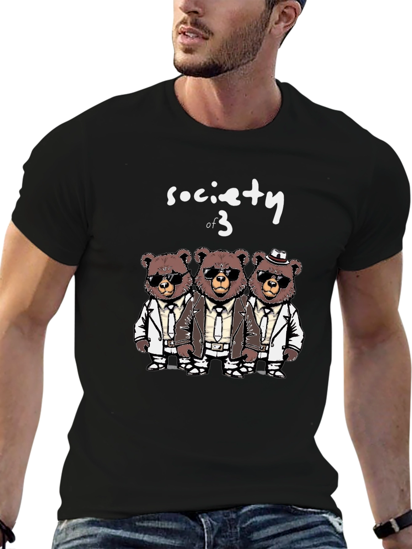 Black Society of 3 Bears T-Shirt - Trendy & Unique! view 6