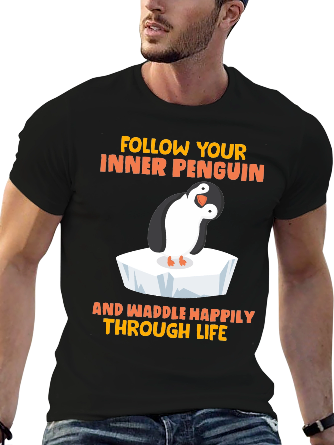 Black Penguin Graphic T-Shirt - Waddle Happily view 6