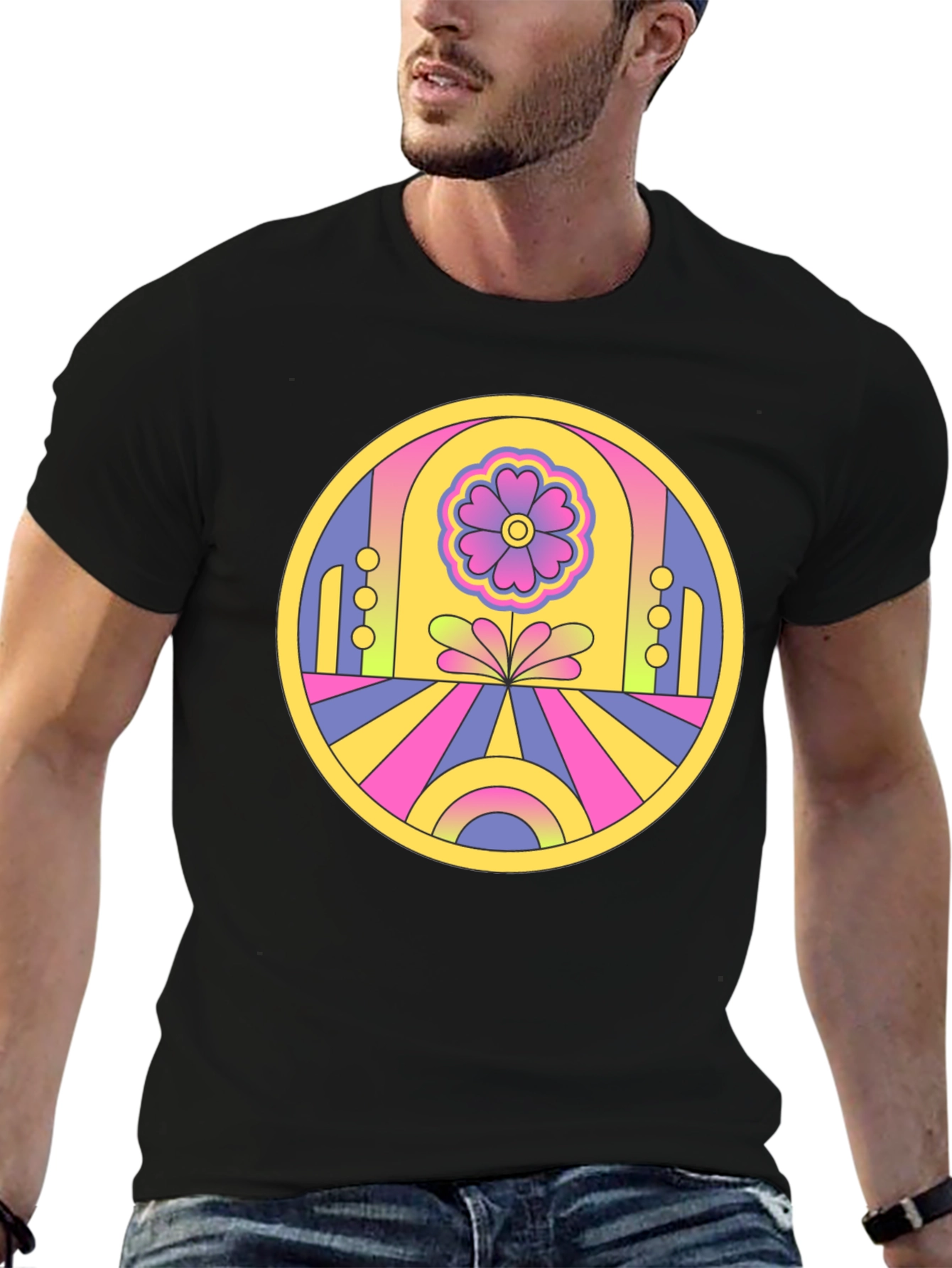 Black Retro Flower Power Graphic Tee - Black view 6