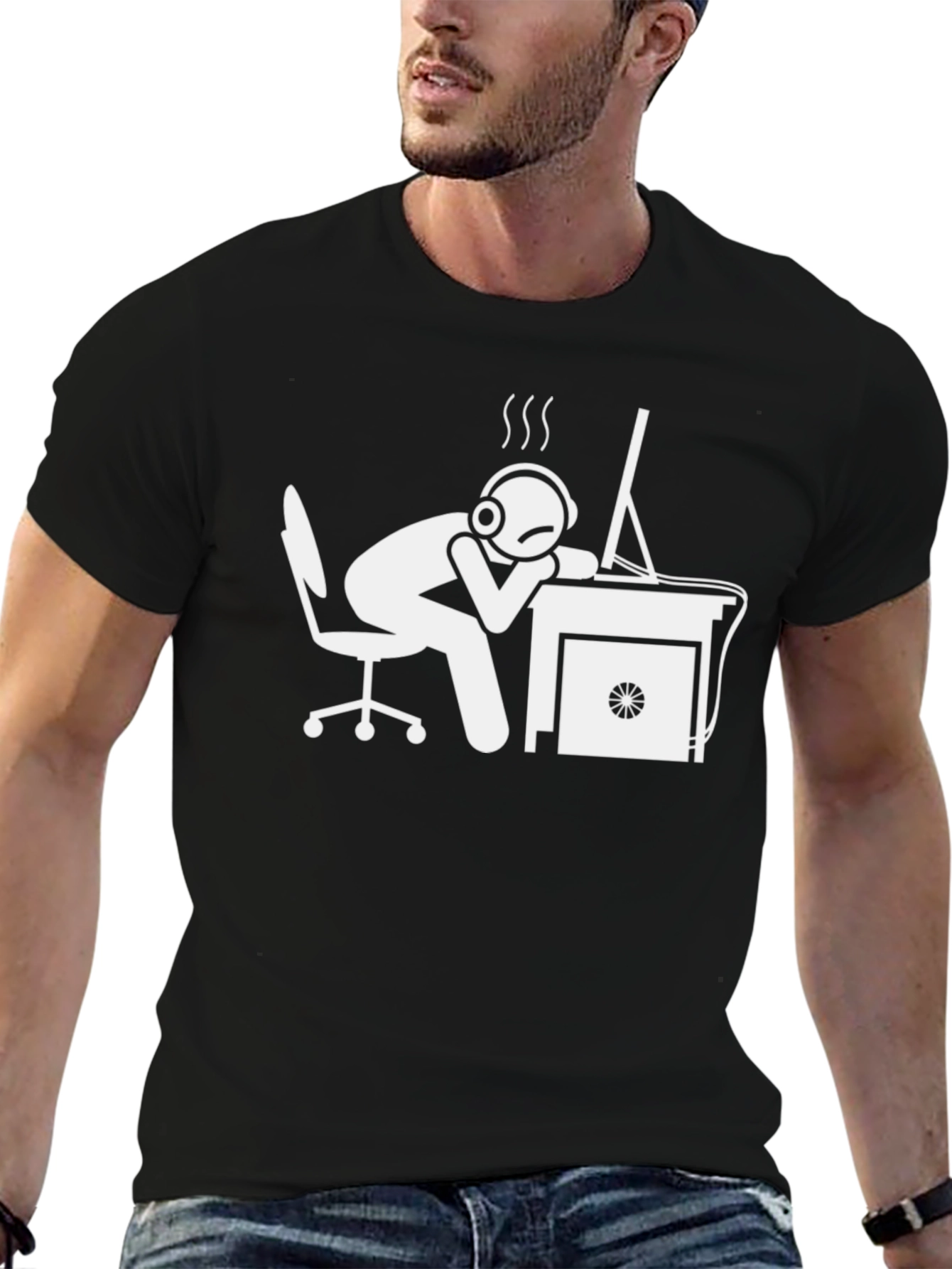 Black Funny Gamer Overworked T-Shirt - Black view 6