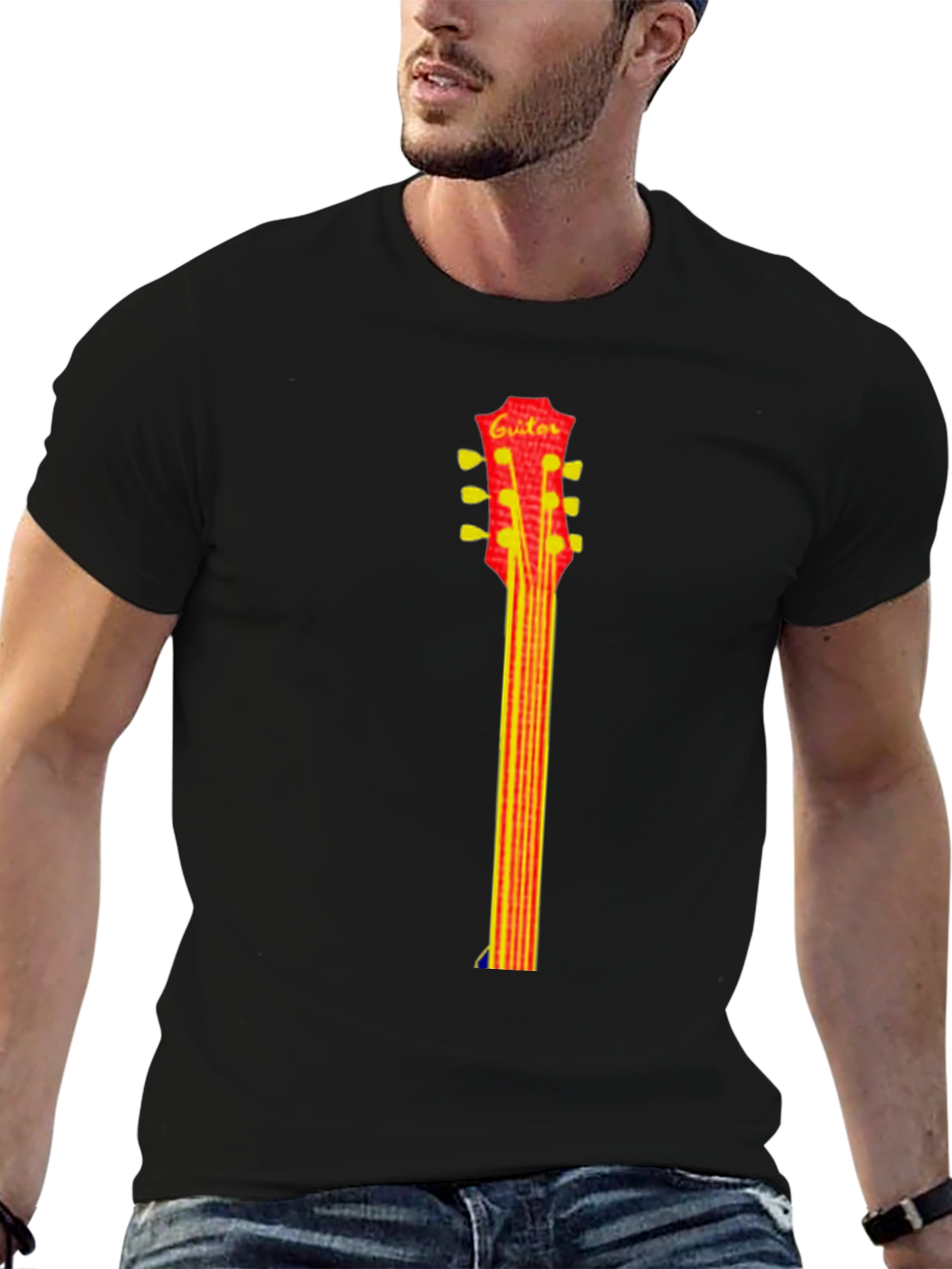 Black Guitar Neck Graphic Tee - Casual Style view 6