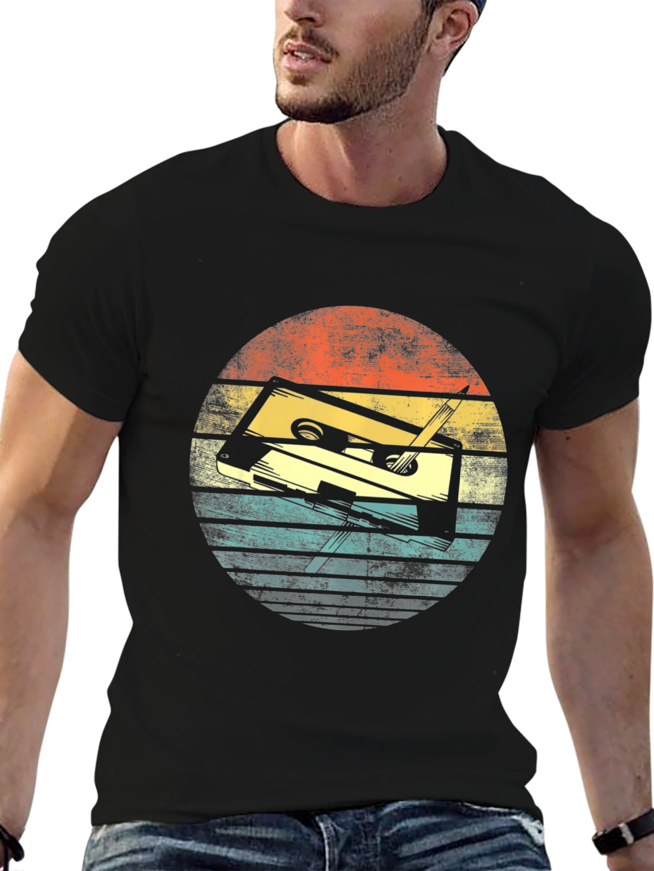 Black Retro Cassette Tape Graphic T-Shirt view 6