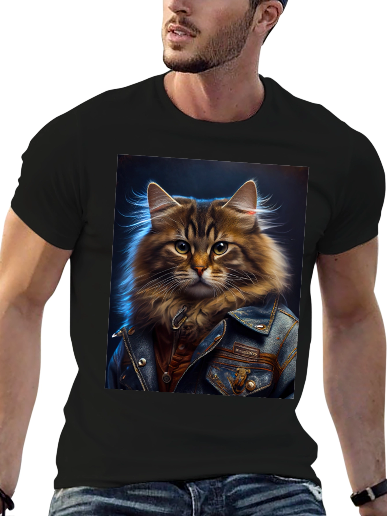 Black Cat in Jacket Graphic Tee - Cool & Unique view 6