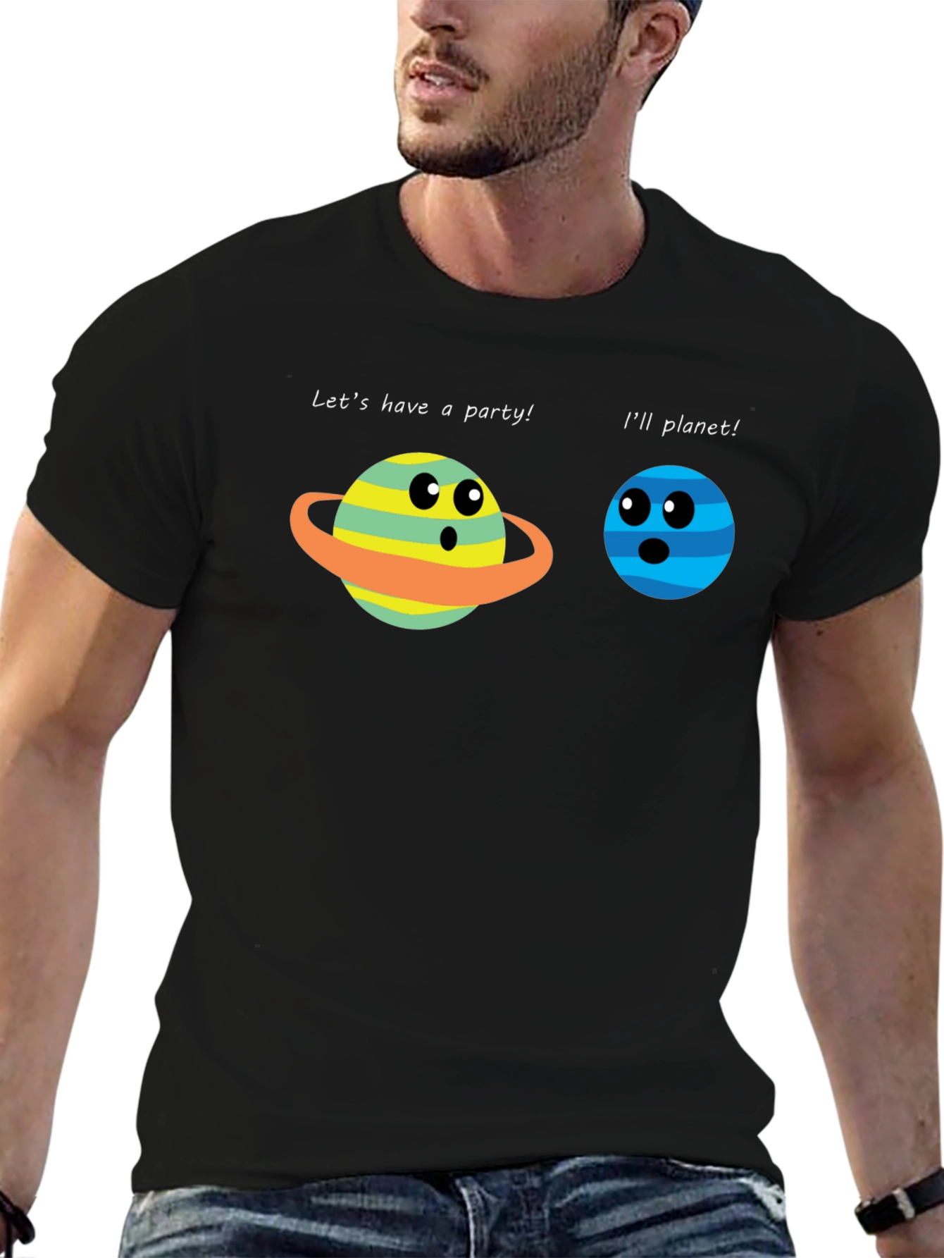 Black Funny Planet Party T-Shirt view 6