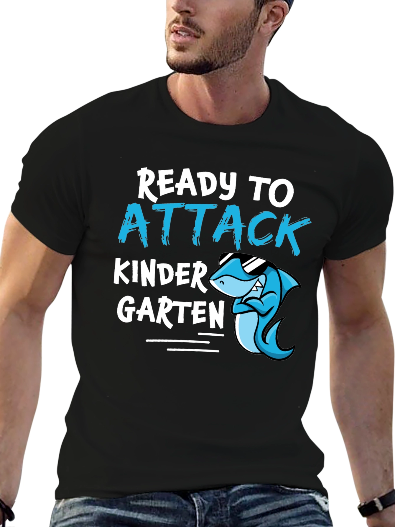 Black Ready to Attack Kindergarten Shark T-Shirt view 6