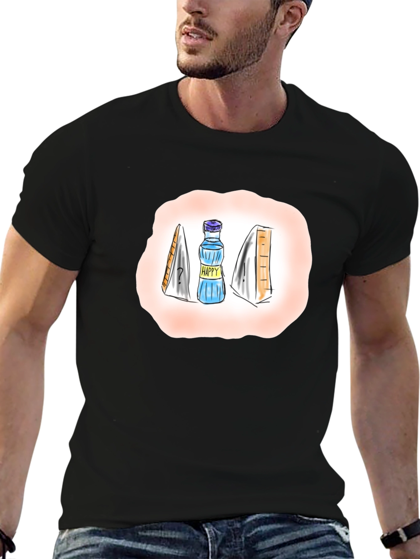 Black Happy Water & Sandwich Graphic T-Shirt - Black view 6