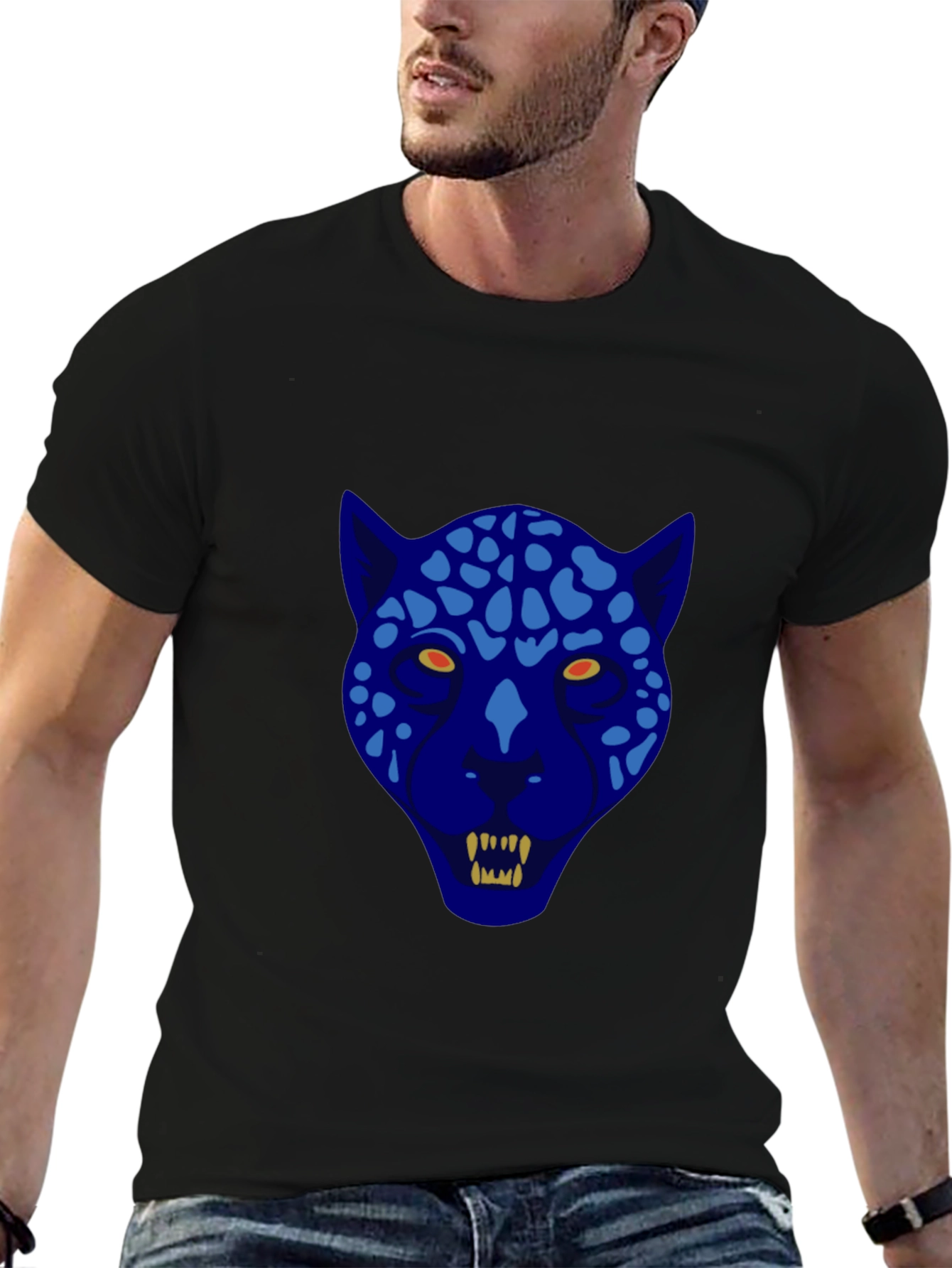 Black Blue Leopard Graphic Tee - Cool Animal Print T-Shirt view 6