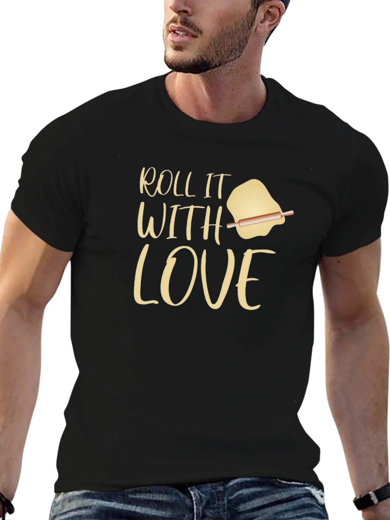 Black Roll It With Love Graphic T-Shirt - Unisex Cooking Tee view 6
