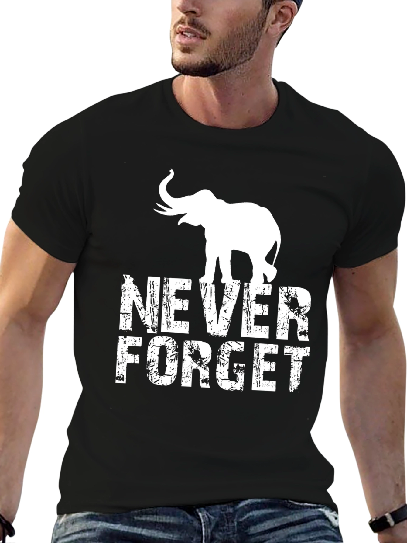 Black Never Forget Elephant Graphic Tee - Black T-Shirt view 6