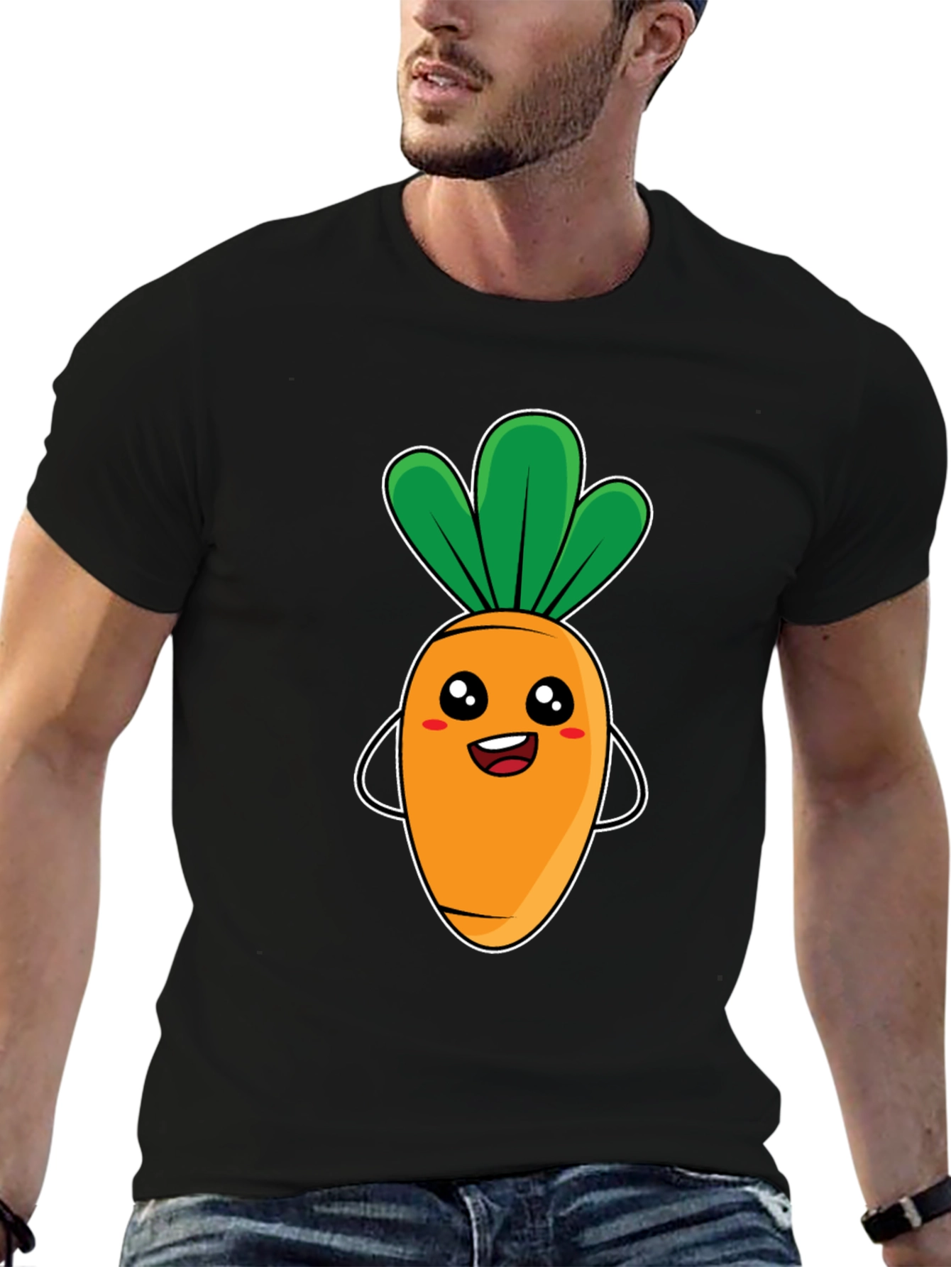 Black Cute Carrot Graphic Tee - Black Unisex T-Shirt view 6