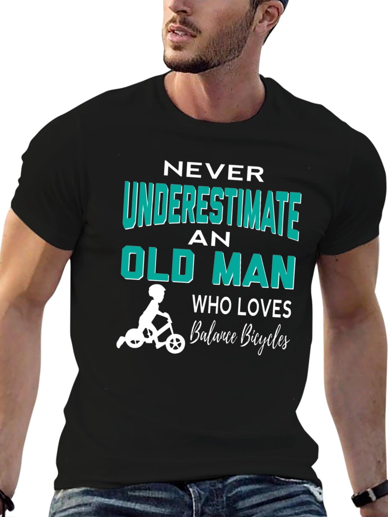 Black Never Underestimate Old Man Balance Bicycles T-Shirt view 6