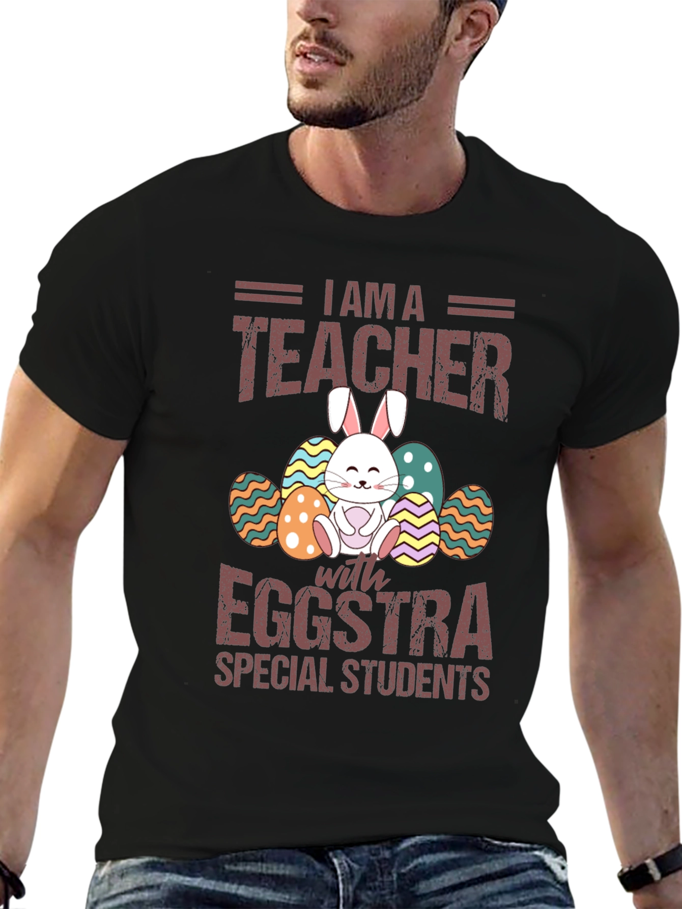 Black I am a Teacher with Eggstra Special Students T-Shirt view 6