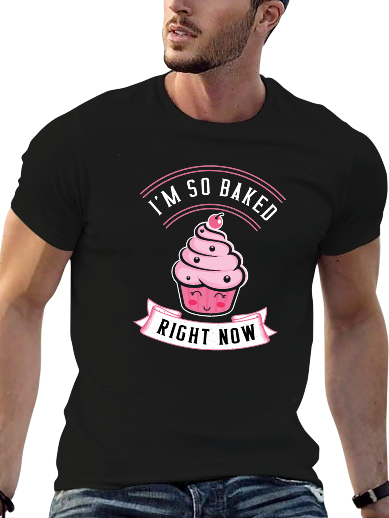 Black I'm So Baked Right Now T-Shirt - Funny Cupcake Tee view 6