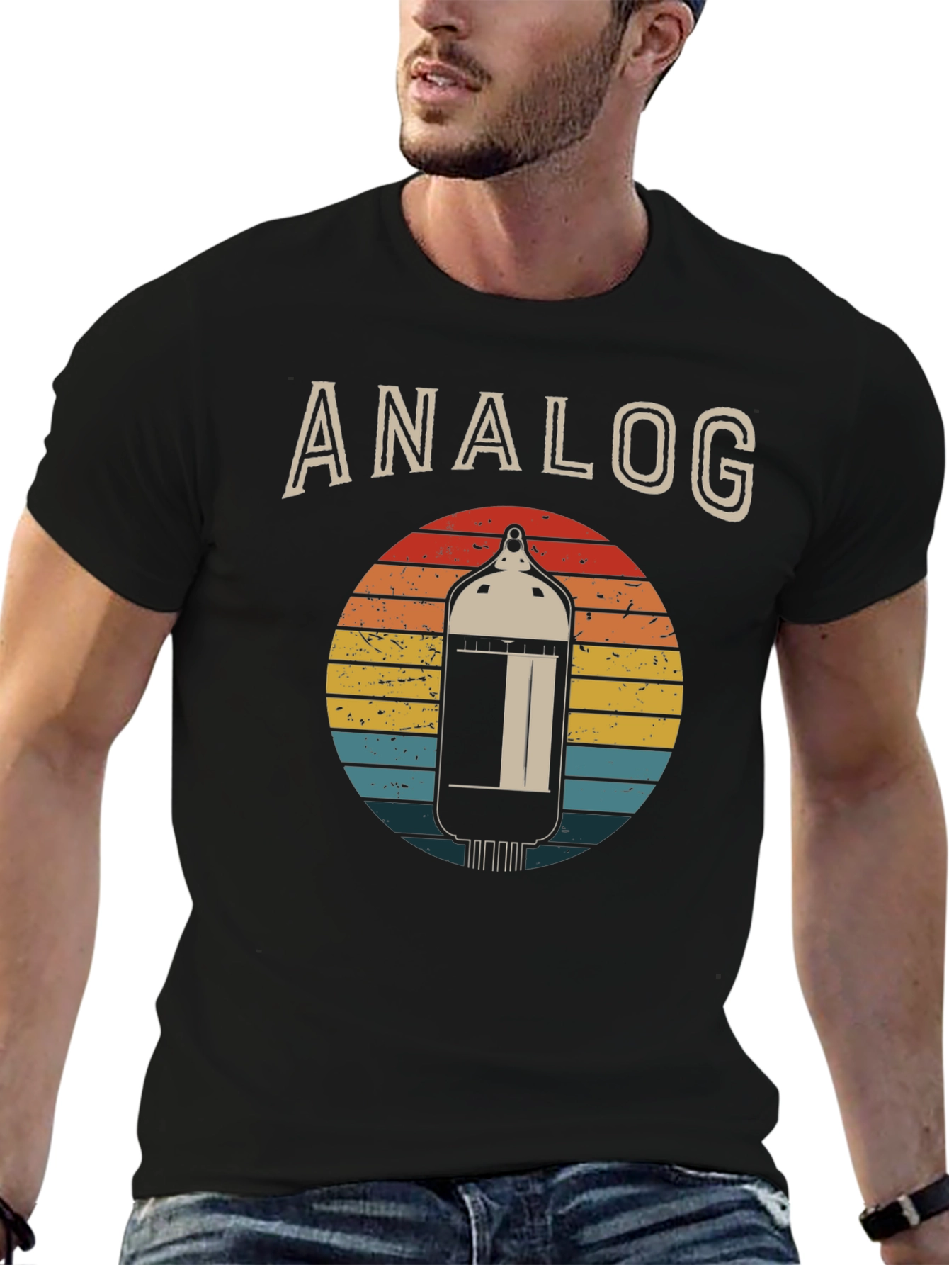 Black Analog Tube Sunset Graphic Tee - Vintage Style view 6