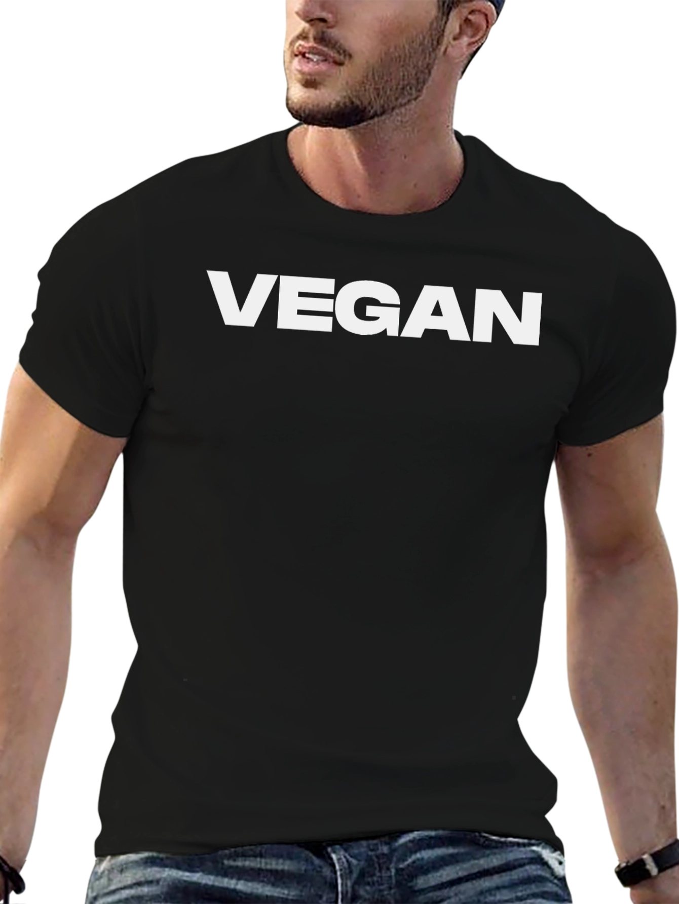 Black Vegan Black T-Shirt Bold White Lettering view 6