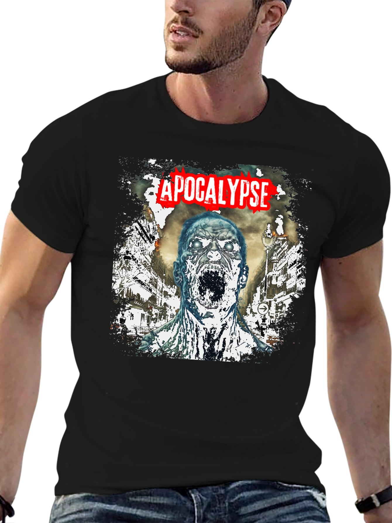 Black Apocalypse Zombie Graphic T-Shirt - Black Cotton Tee view 6