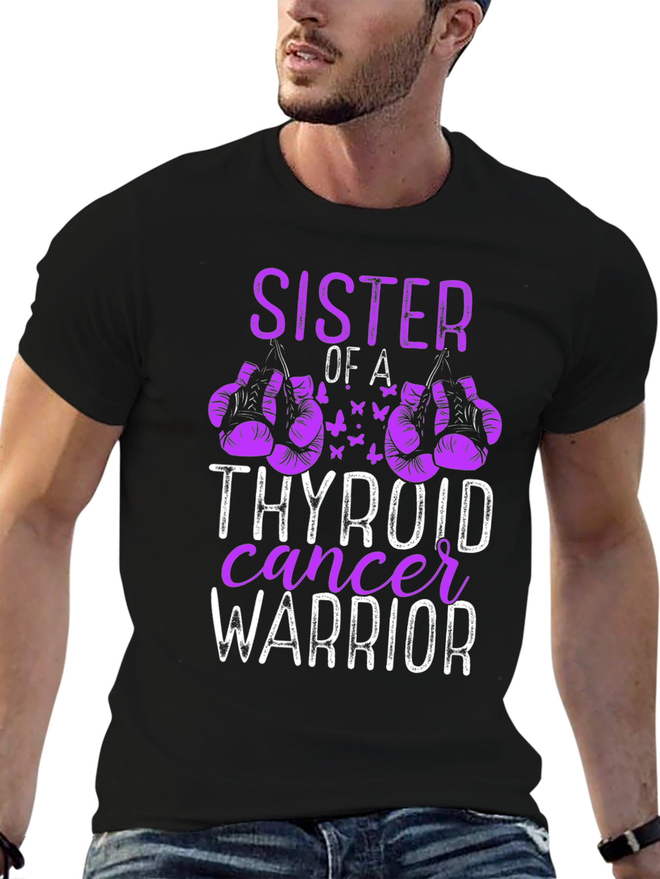 Black Sister of a Thyroid Cancer Warrior T-Shirt view 6