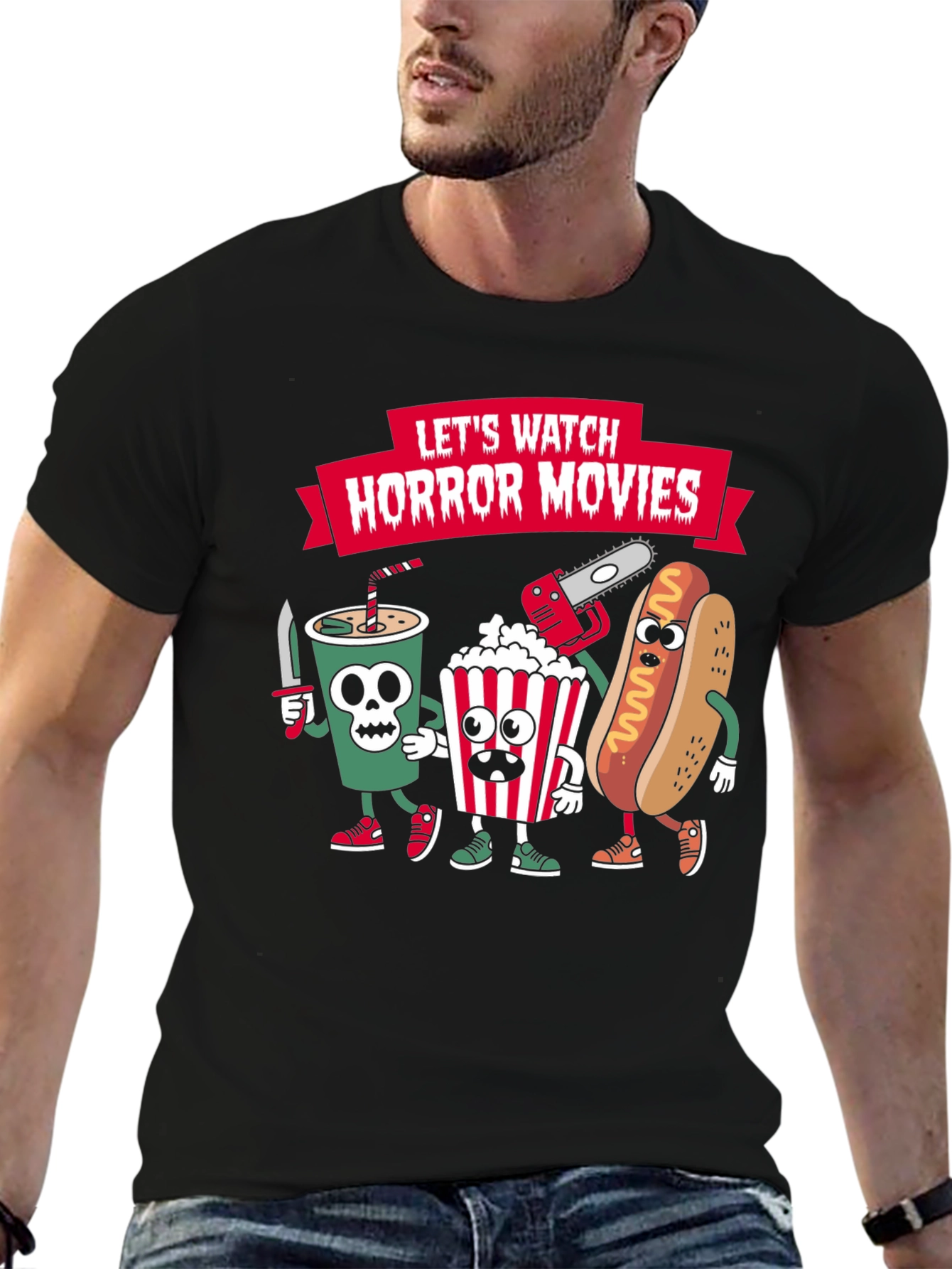 Black Horror Movie Night T-Shirt view 6
