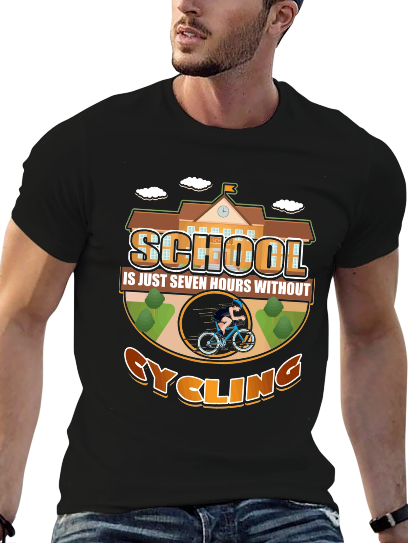 Black Cycling School T-Shirt: Seven Hours Without Cycling view 6