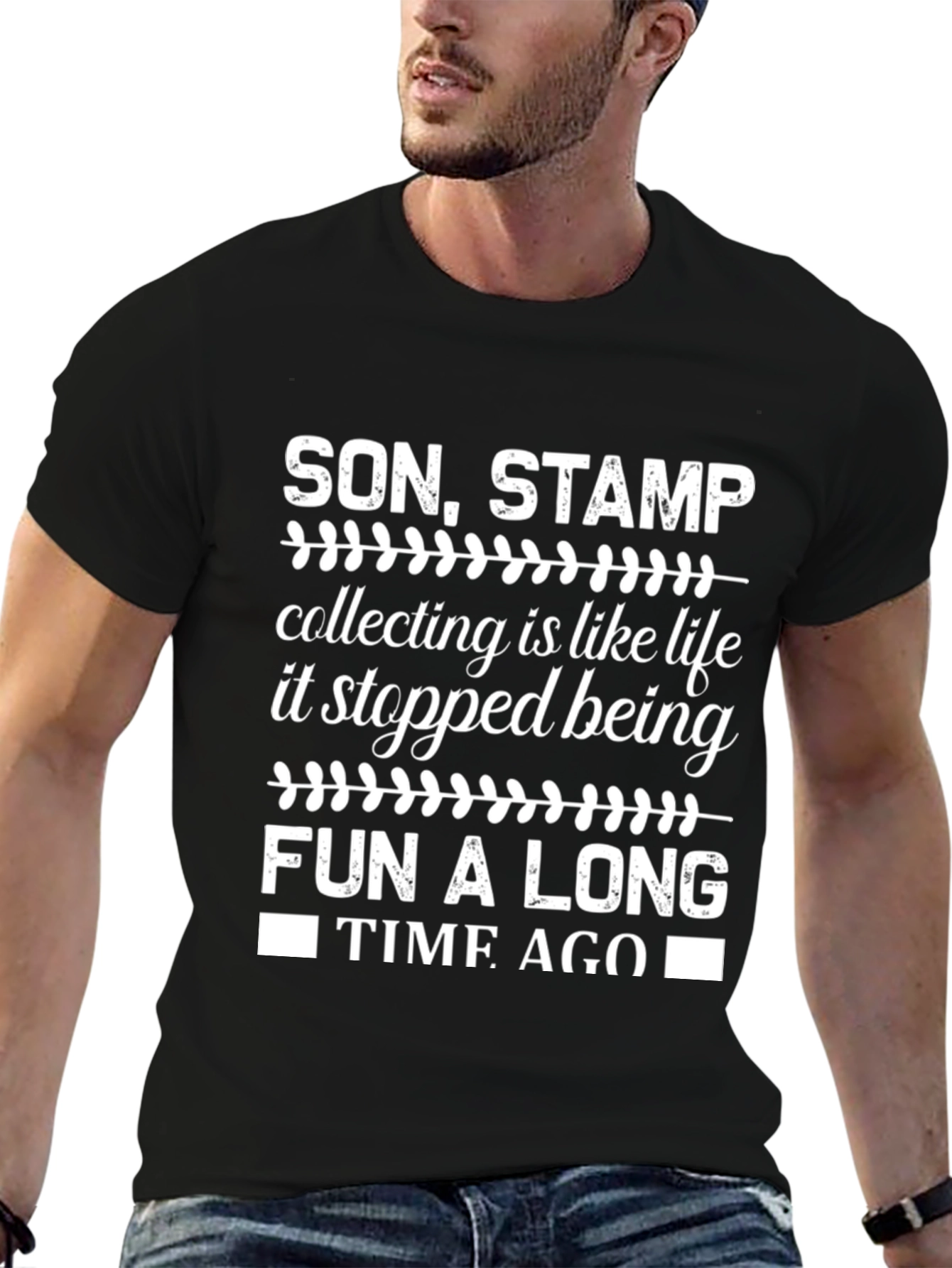 Black Stamp Collecting Humor Graphic Tee view 6