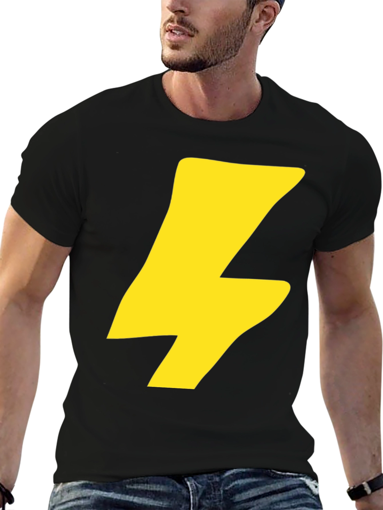 Black Flash Bolt Graphic Tee - Black Cotton Crew Neck T-Shirt view 6