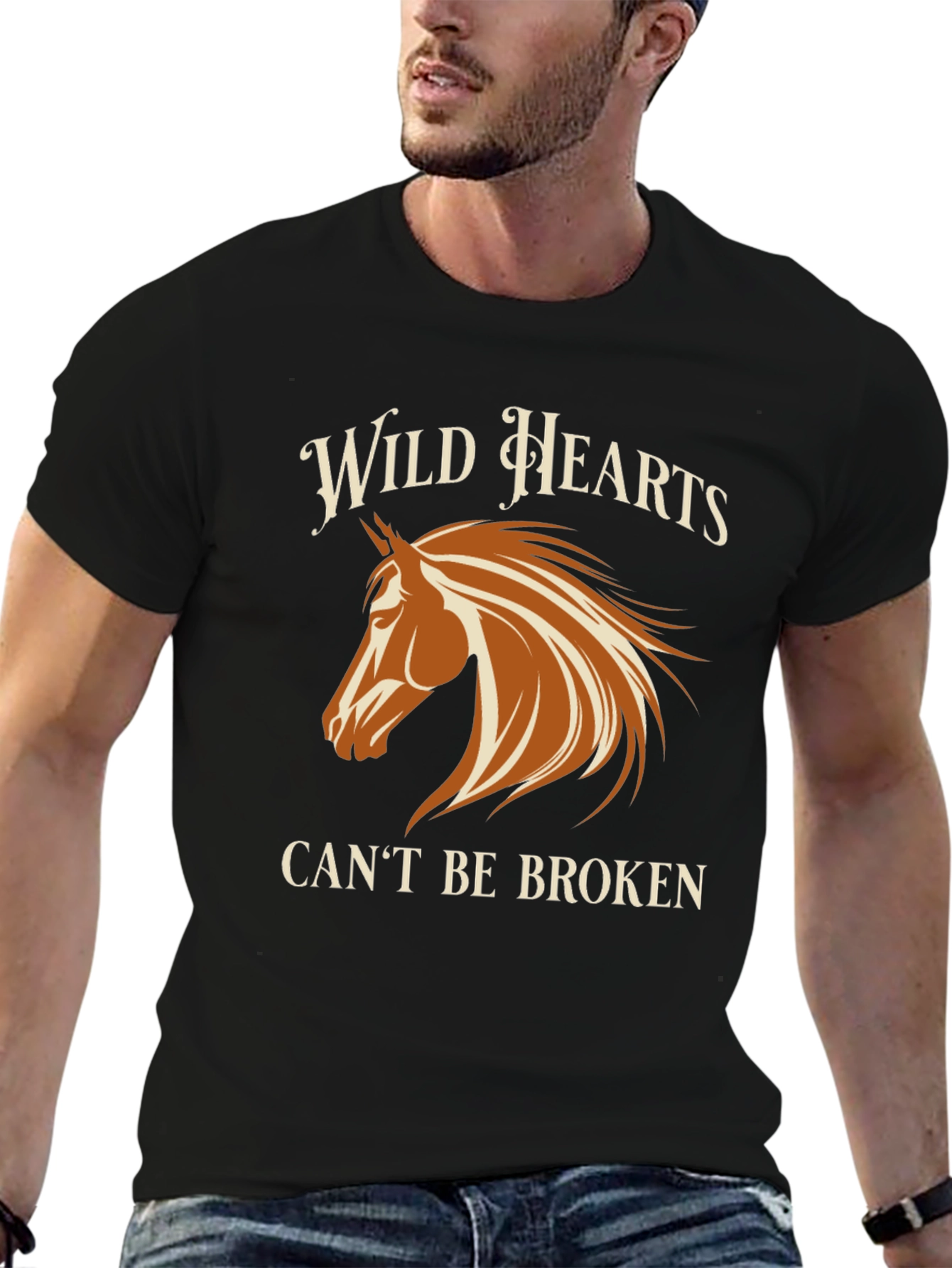 Black Wild Hearts Horse Graphic Black T-Shirt view 6