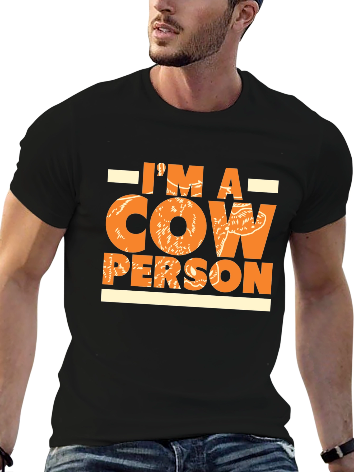 Black Cow Person Graphic Tee - Black Cotton Comfort Fit T-Shirt view 6