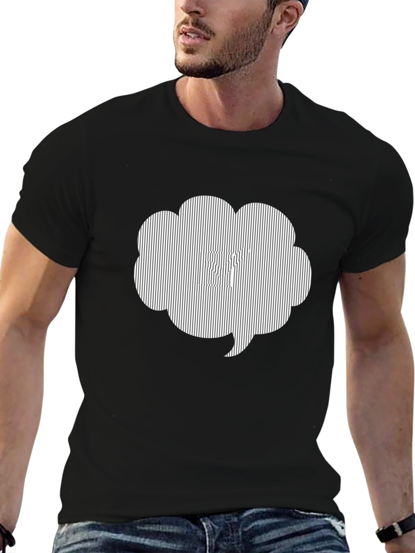 Black Optical Illusion Striped Cloud T-Shirt view 6