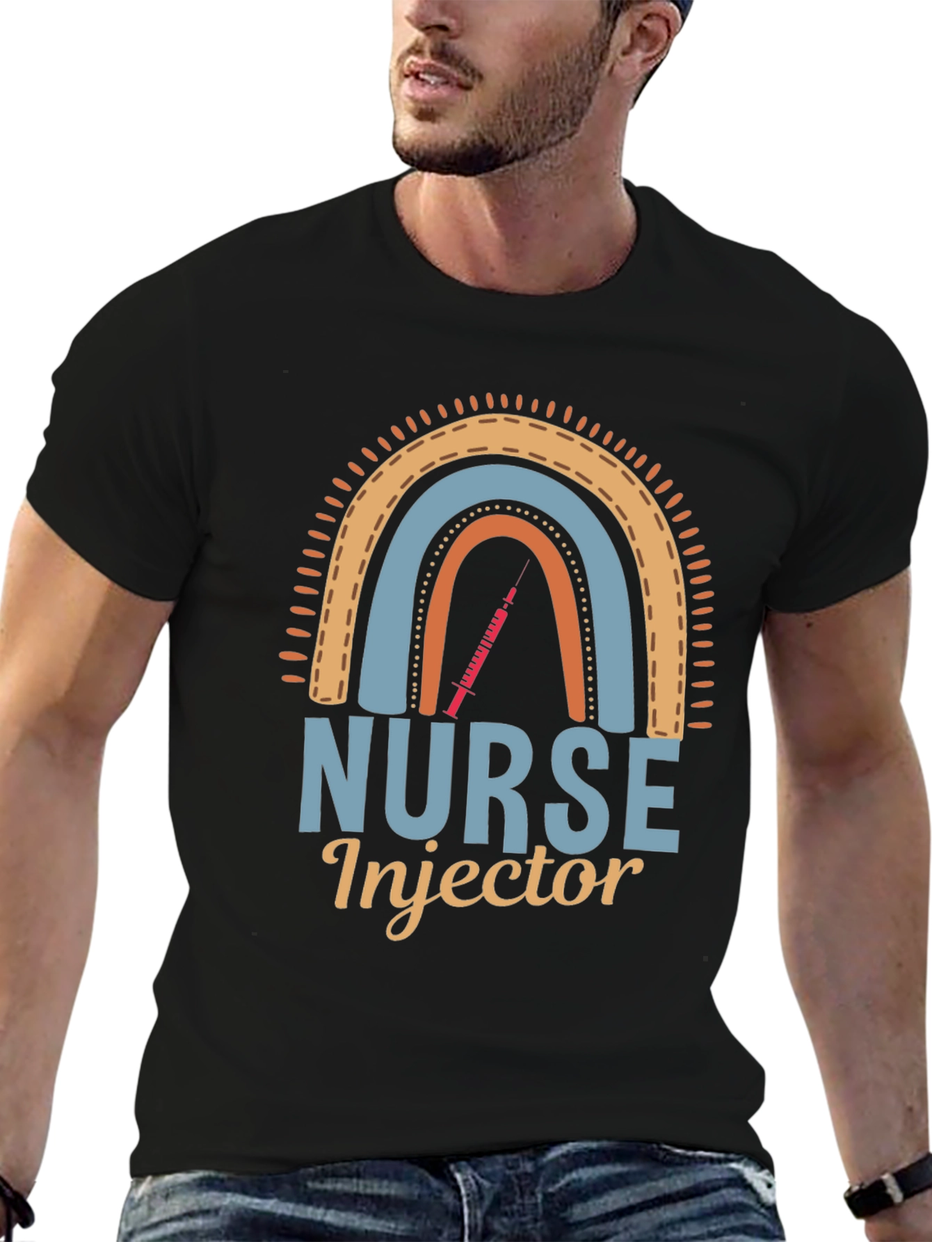 Black Nurse Injector Rainbow Graphic Tee view 6