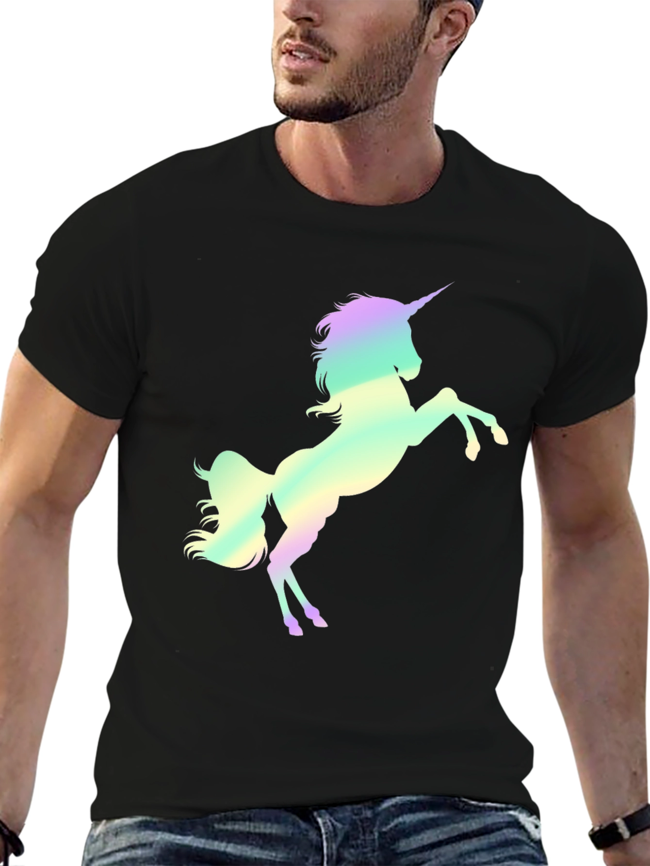 Black Unicorn Graphic Print Black T-Shirt view 6