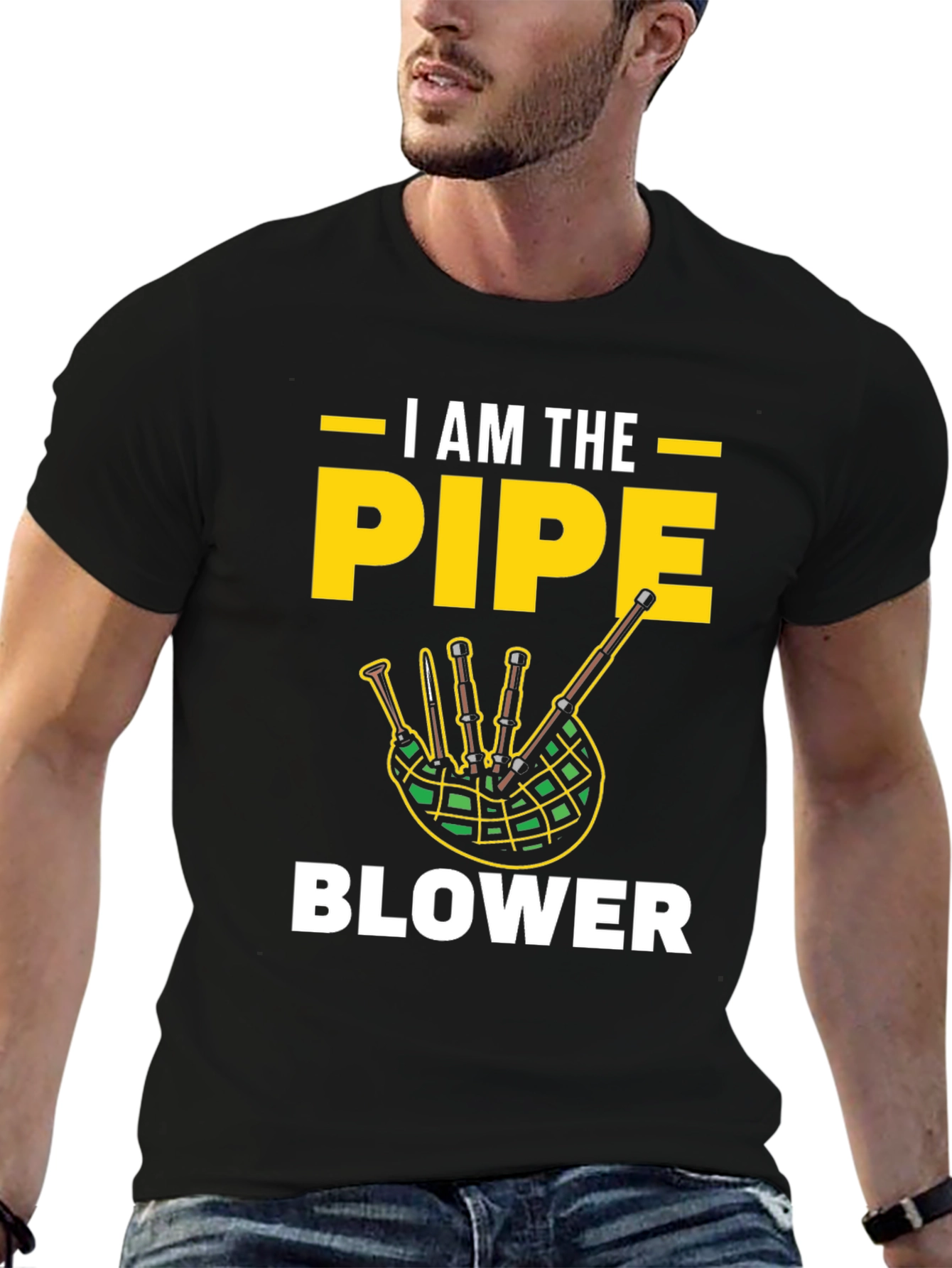 Black I AM THE PIPE BLOWER Graphic T-Shirt view 6