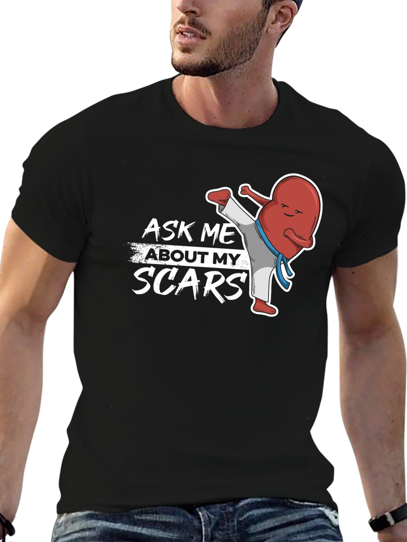 Black Ask Me About My Scars T-Shirt - Kidney Punch! view 6