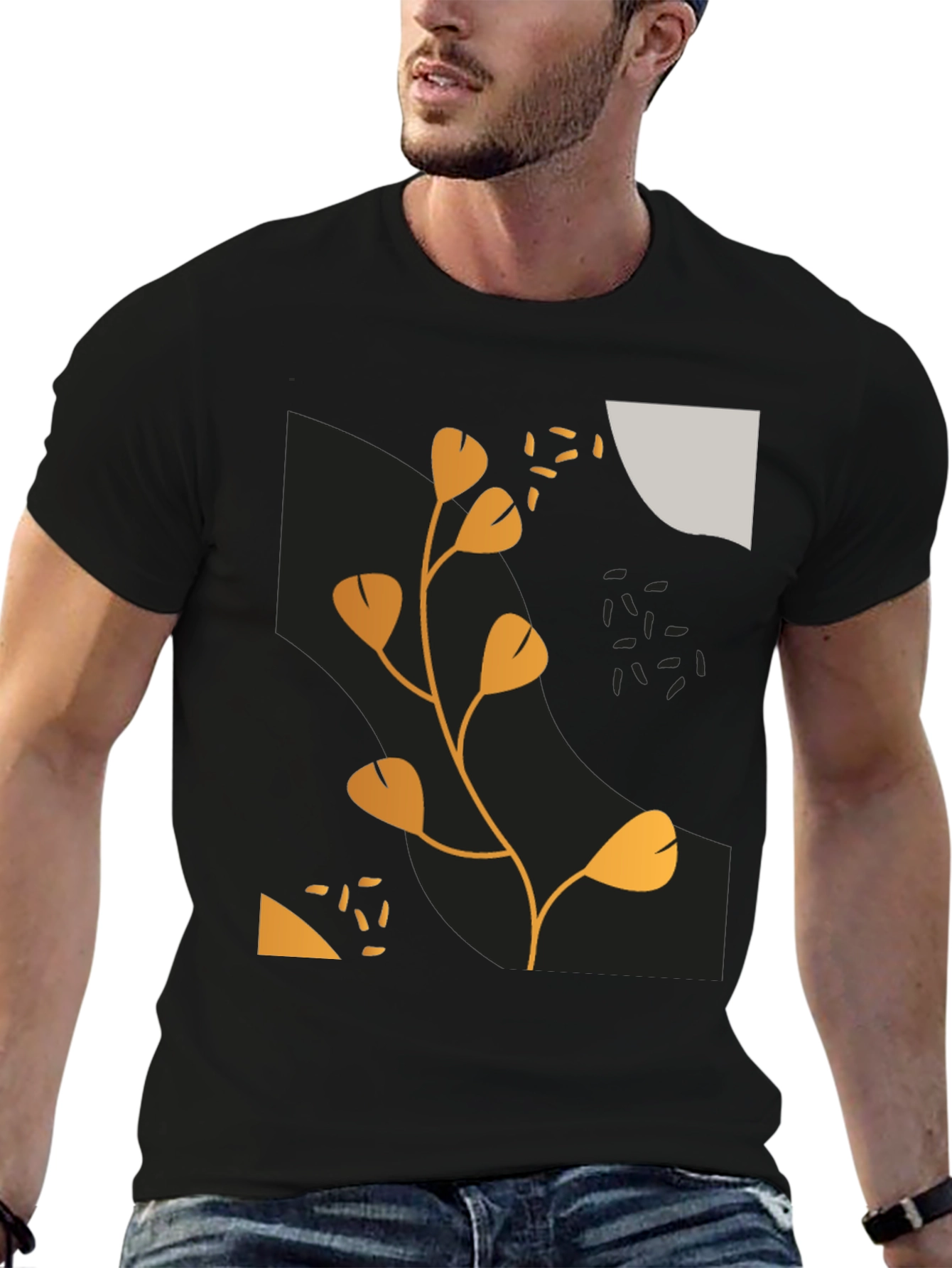 Black Modern Abstract Graphic Print Black T-Shirt view 6