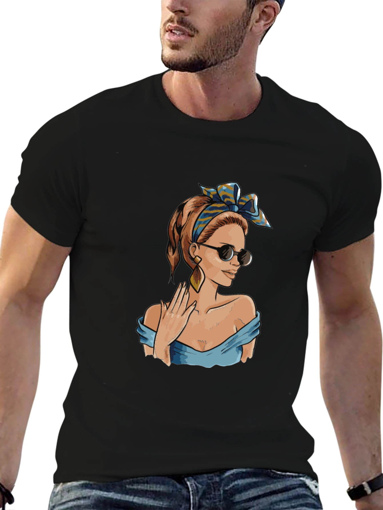Black Retro Pin-Up Girl Graphic Black T-Shirt view 6