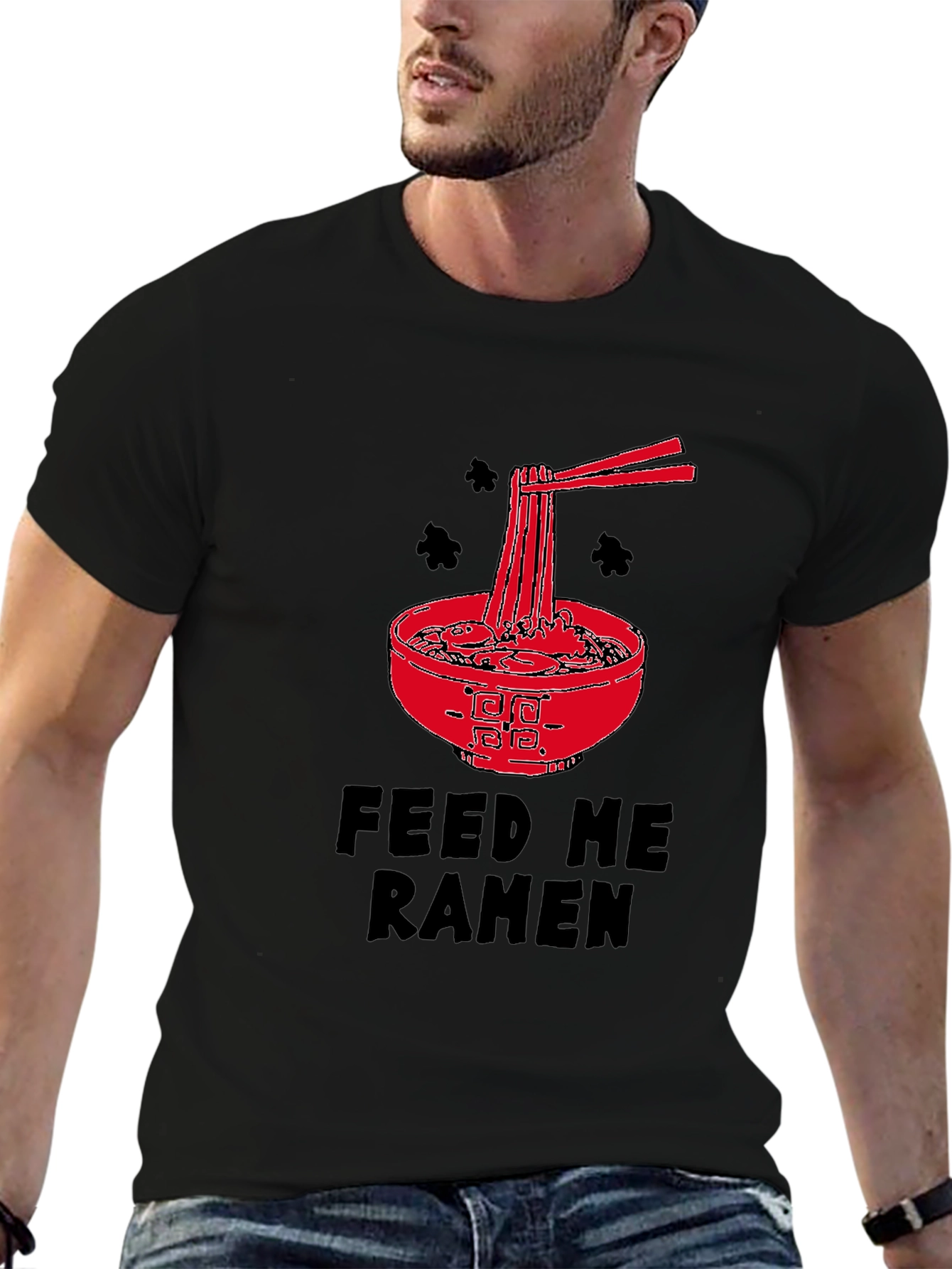 Black Feed Me Ramen Graphic Tee - Black Cotton T-Shirt view 6