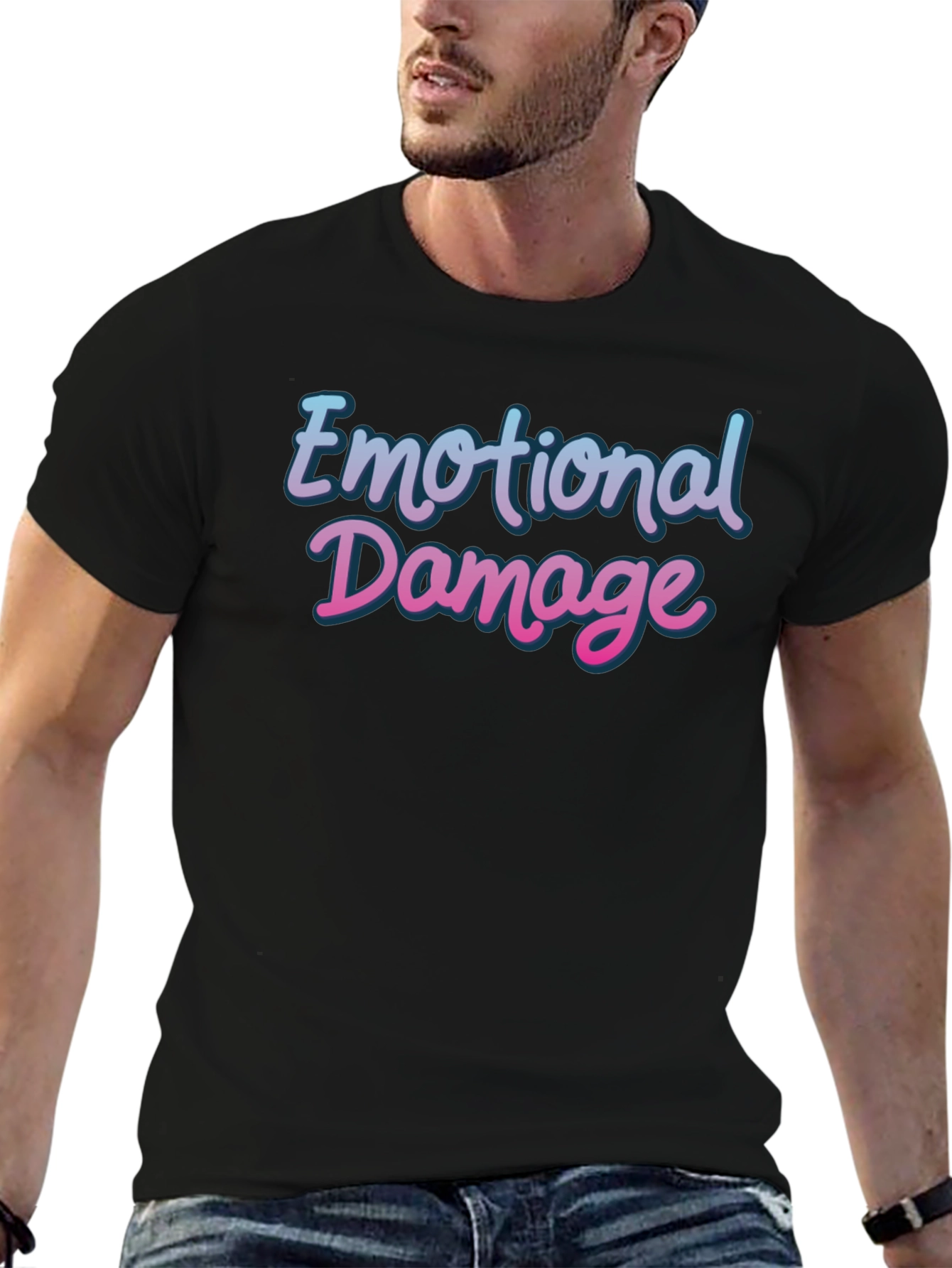 Black Emotional Damage T-Shirt - Trendy Graphic Tee view 6
